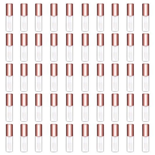 Mydio 50 Pack 1.2ML Clear Mini Lip Gloss Tube Empty Lip Balm Containers With Rose Gold Lid for Lipstick (Rose Gold)