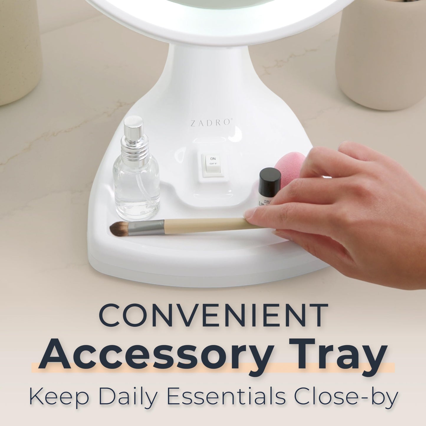 Zadro 11" Fluorescent Lighted Makeup Mirror with 10X/1X Magnification and Tray