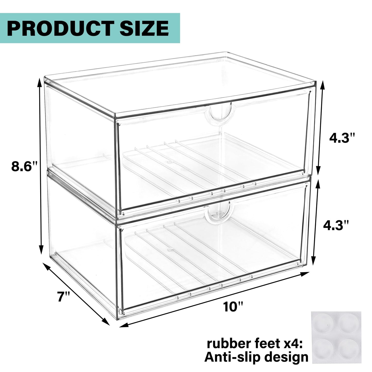 Prsildan Acrylic Makeup Organizer, 2 Pack Stackable Clear Storage Drawers for Baby Bottles Desk Organizers with 2 Drawers for Countertop Vanity Nursery Modular System for Cosmetics Jewelry