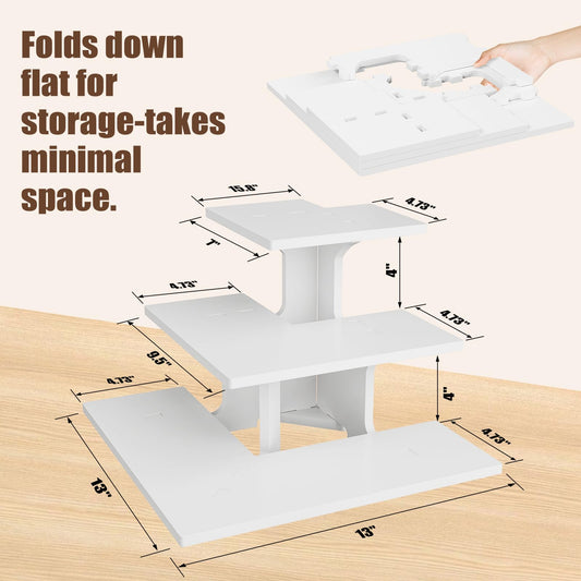 YadklDrnE 3 Tier Corner Table Display Stand for Vendors and Events - Portable White PVC Riser Shelf for Farmers Market, Craft Shows, Cupcakes, Perfume and Crystals (Corner White)