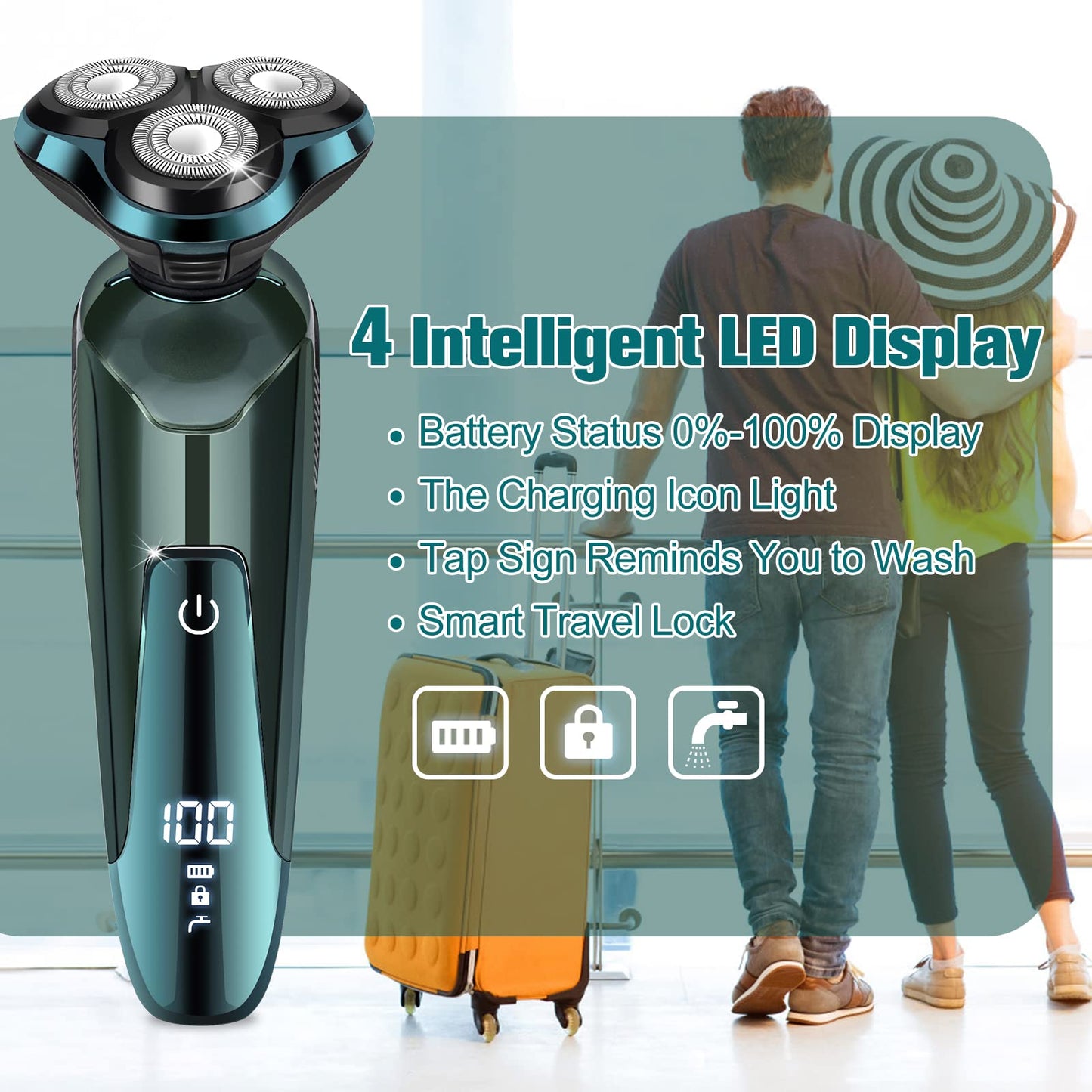 Electric Razor for Men, 3-in-1 Shaver with Floating Blades for Nose Hair &Sideburns,Replacement Blades, Pop-up Trimmer, IPX7 Waterproof, Travel Lock, Wet & Dry Use, Face Shaving Grooming Travel Kit