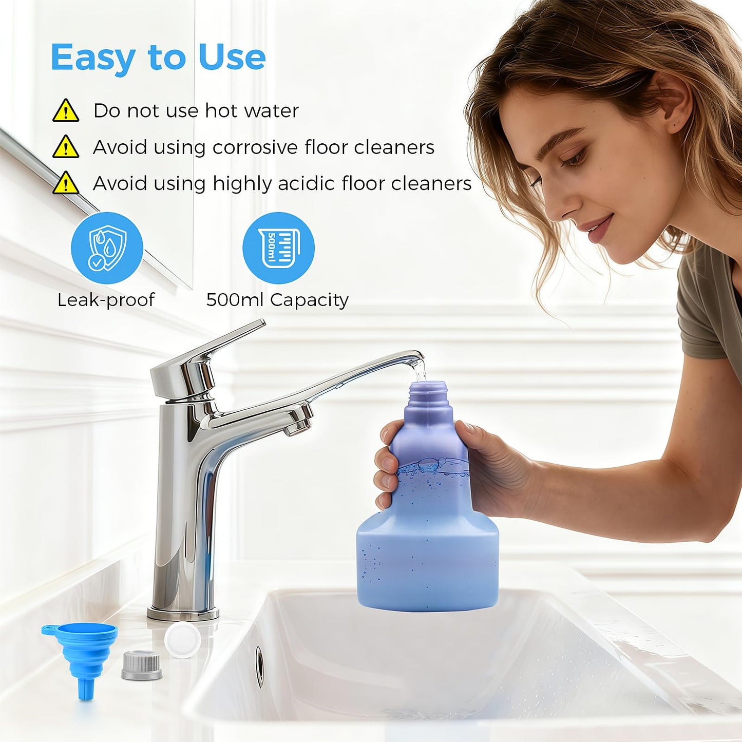 Ndoge Replacement Bottle for Swiffer® Wet Jet™ Mop, Refillable, 500 ML Leak-Proof HDPE Refillable Bottle, 17 FL OZ Solution Bottles, Empty Bottle No Cleaning Solution