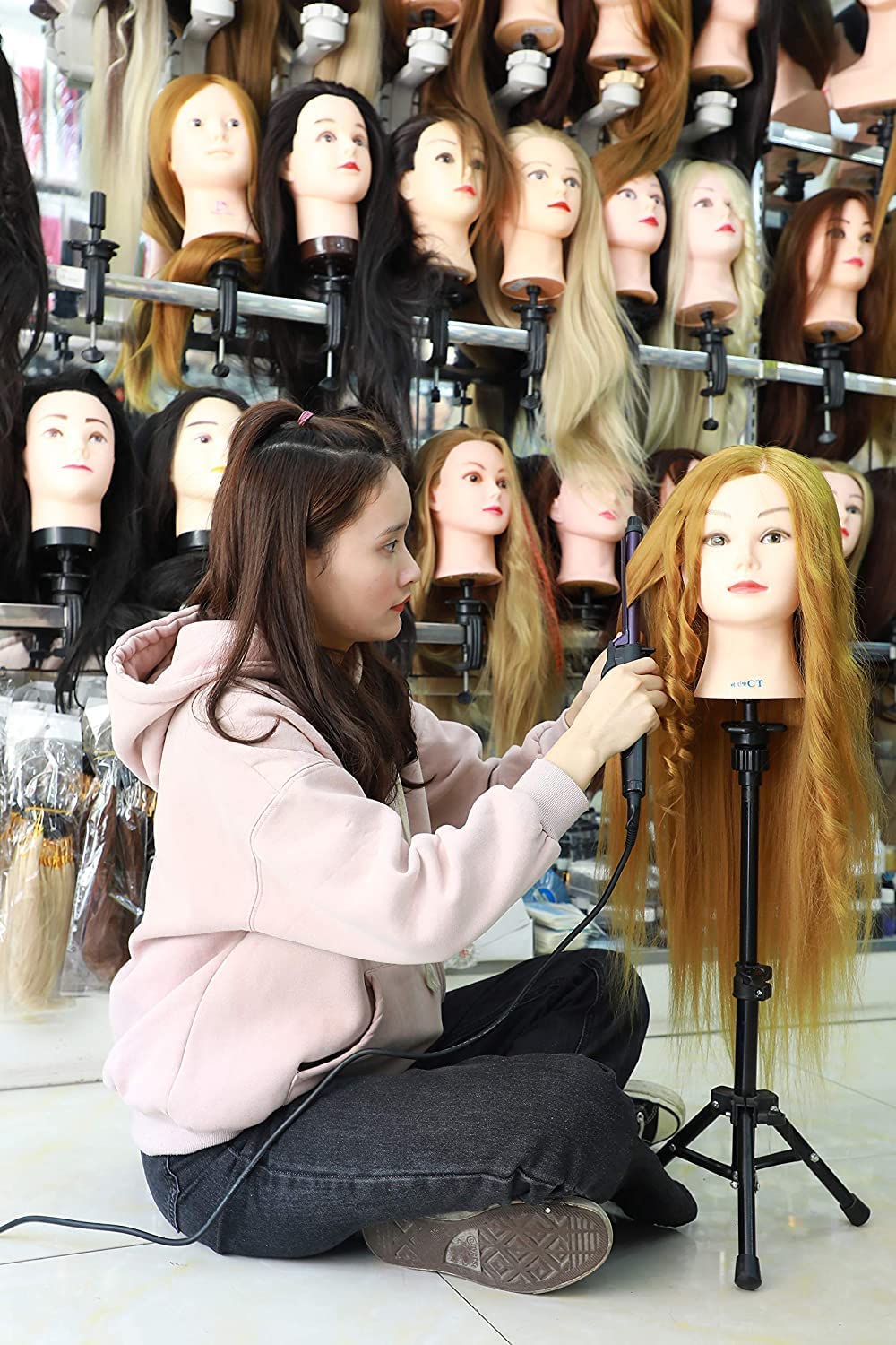 AliLeader 25 Inch Wig Head Stand Adjustable Mannequin Head Stand Wig Stand Tripod with Head Adjustable Wig Tripod Stand for Training Heads and Canvas Block Head