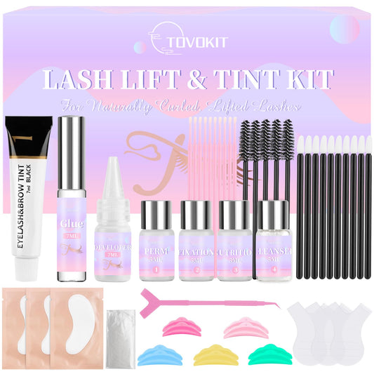 Tovokit Lash Lift Kit, Eyelash Perm Kit, Professional Eyelash Lift Kit and Black Eyebrows & Eyelashes Color Kit, Easy Lash Lift for Beginner at Home