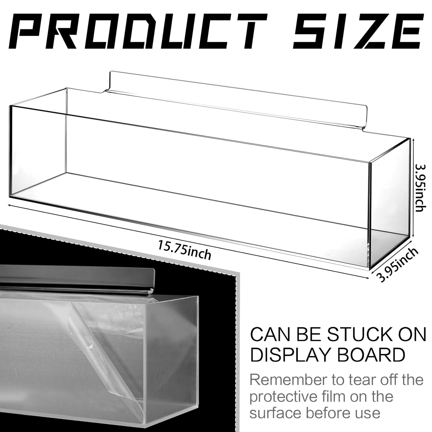 Teenyyou 2 Pcs Acrylic Wall Storage Bins 16 x 4 x 4 Inch Clear Storage Organizer Bins Transparent Display Trays for Retail Store Countertop Desk Office Garage Organization(1 Compartment)