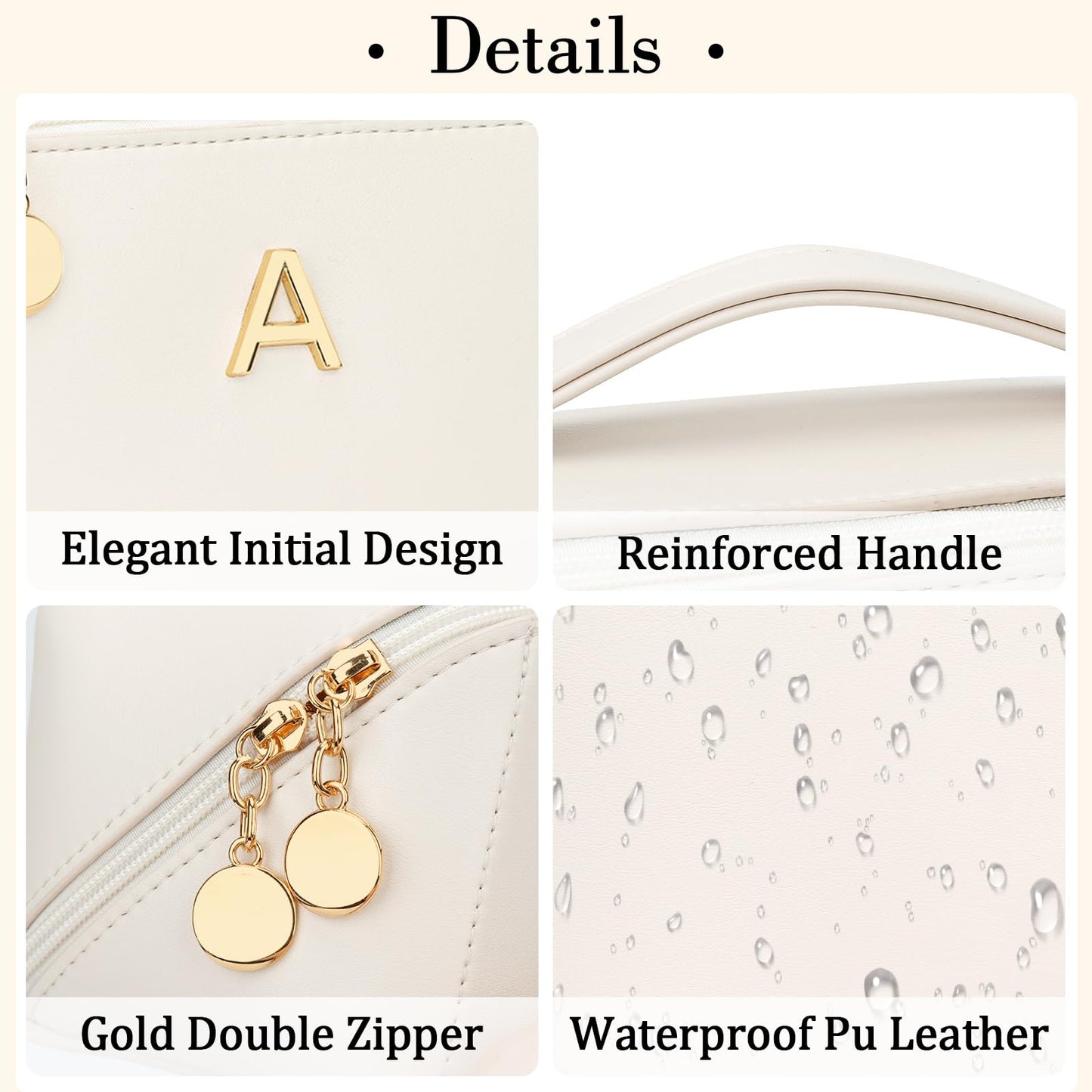 CLOUDWINGS Birthday Gifts for Women Teen Girl, Personalized Initial Makeup Organizer Bag Set, Open Flat Travel Cosmetic Bag With Clear Divider and Handle(Large-Beige,A)