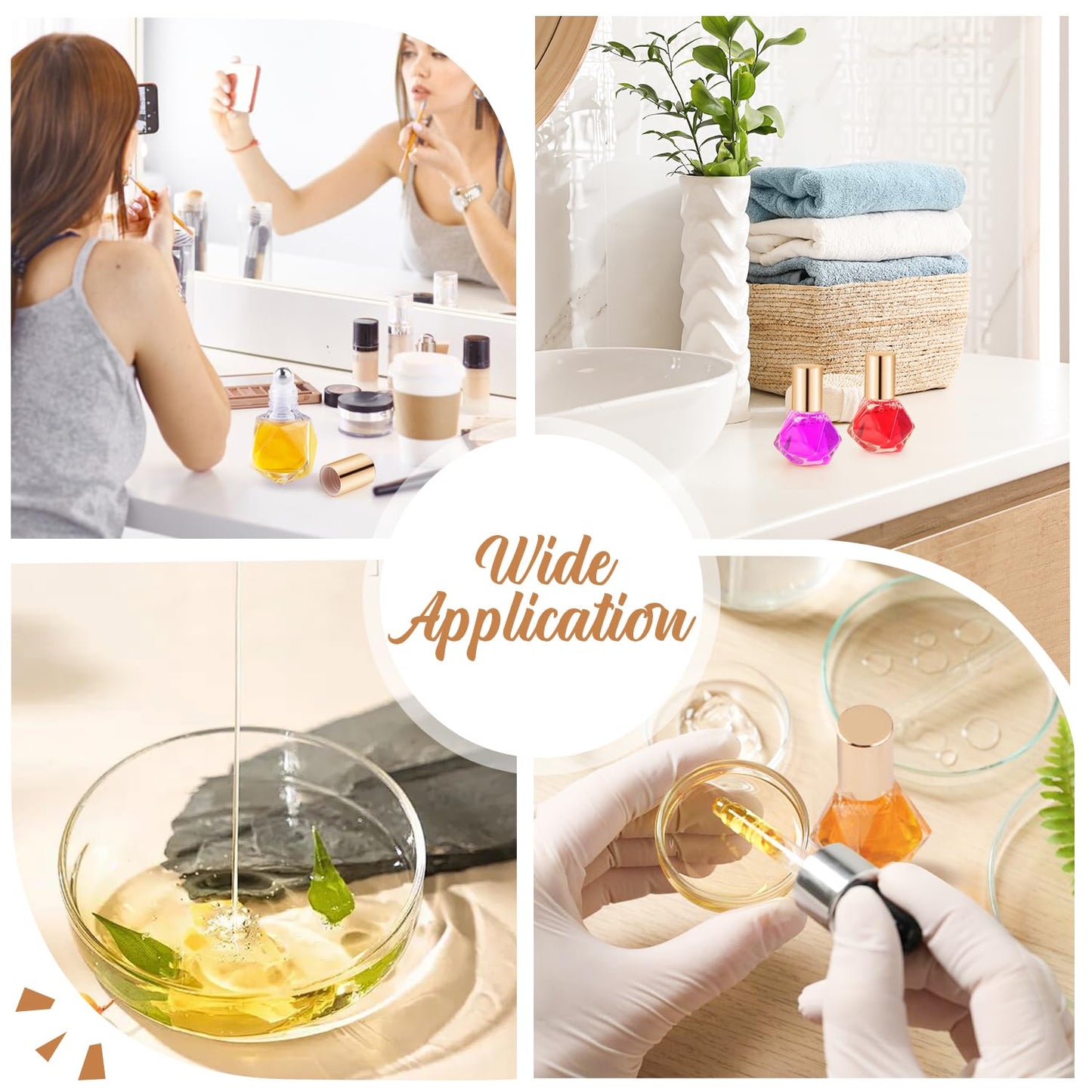30 Pcs 8ml/0.27oz Essential Oil Roller Bottles Glass Polygonal Roller Bottles Empty Cosmetic Vials Containers with Stainless Steel Roller Balls for Travel Perfume Essential Oil, 2 Dropper, 1 Funnel