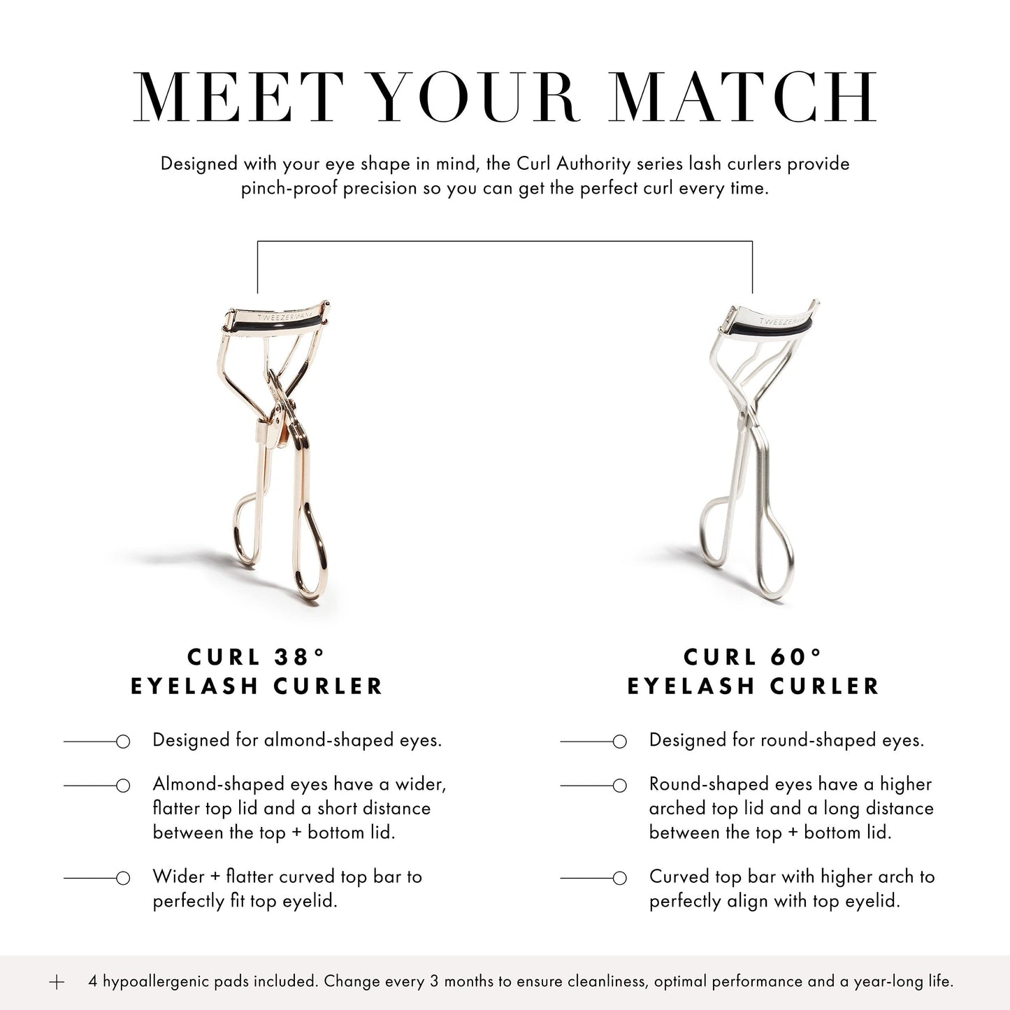 Tweezerman Curl 38 Eyelash Curler for Almond Shaped Eyes, Rose Gold