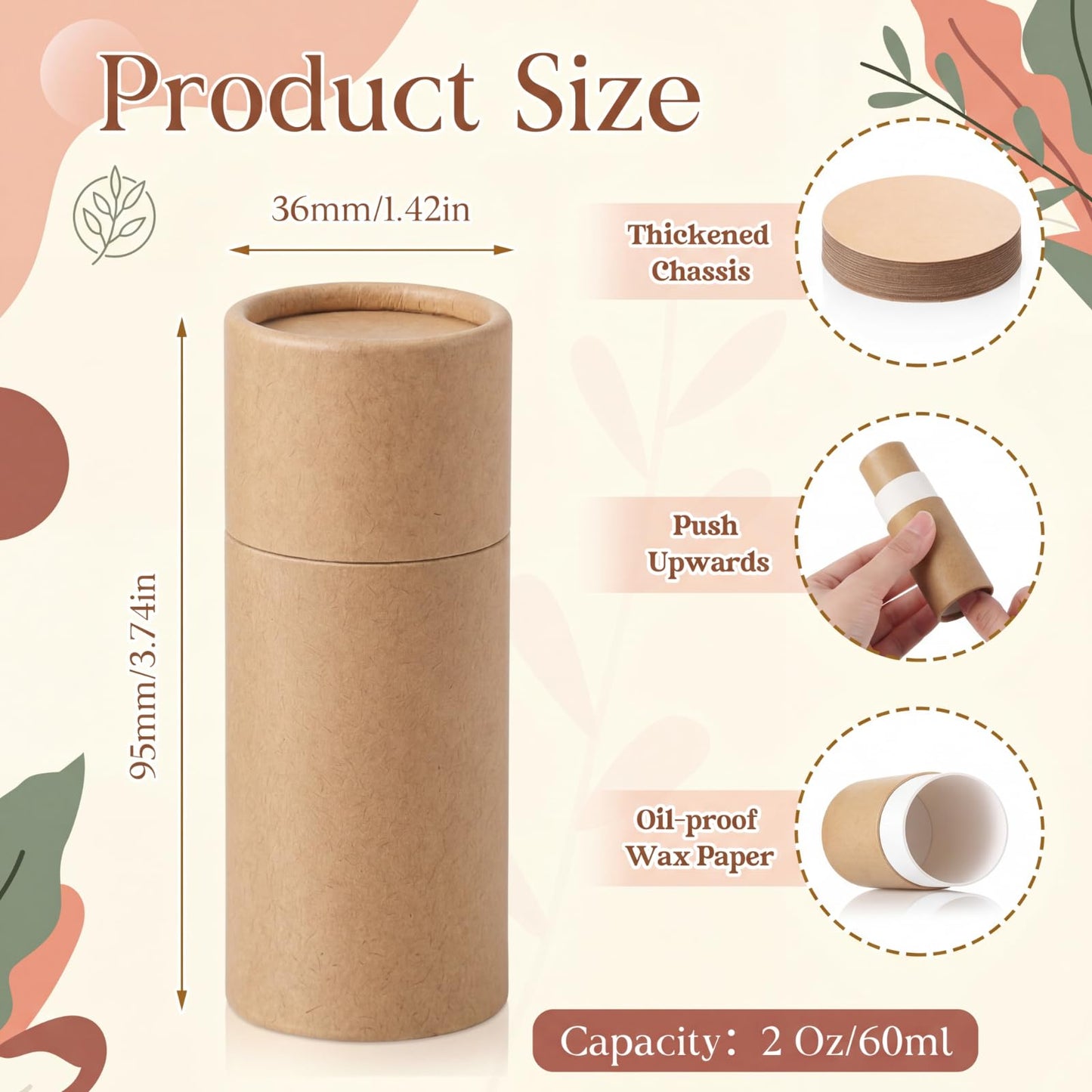 Teenyyou 20 Pcs 2oz Empty Paperboard Deodorant Containers Kraft Cardboard Deodorant Tubes Push-up Lip Balm Tubes Solid Perfume Container Lotion Sticks Jars for DIY Homemade Cosmetic Samples,Brown
