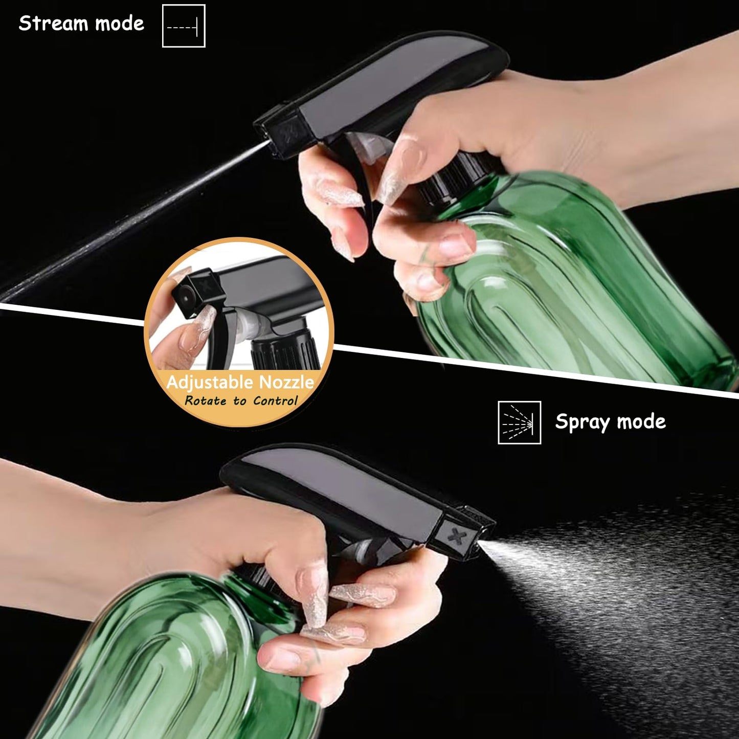 Green Glass Spray Bottle, Refillable Indoor Plant Mister,13.5oz Water Spray Bottle with Adjustable Nozzle,Plant Mister Spray Bottles for Indoor Plants, Cleaning, Hair Care, Pets Care(2pcs)