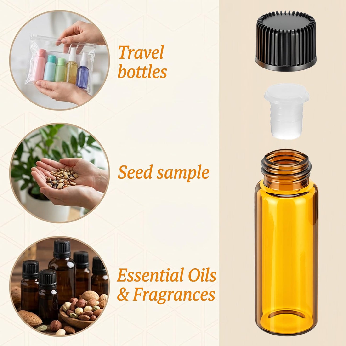 kuyeyzu 150 Pcs Mini Oil Bottles 5ml Essential Oil Bottles Amber Glass Small Sample Bottle with Orifice Reducers Funnels Droppers for Travel Sample Storage