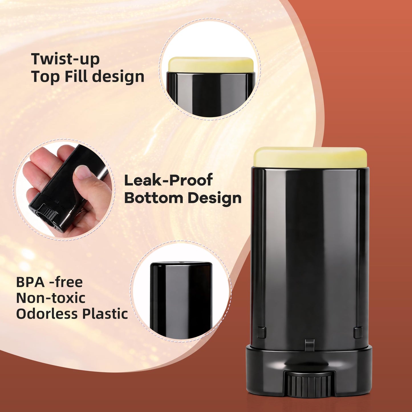 Xiboya textile 100PCS 15ML Black Empty Oval Deodorant Lip Lipstick Balm Tubes Containers for DIY Homemade Crayon Chapstick Holder