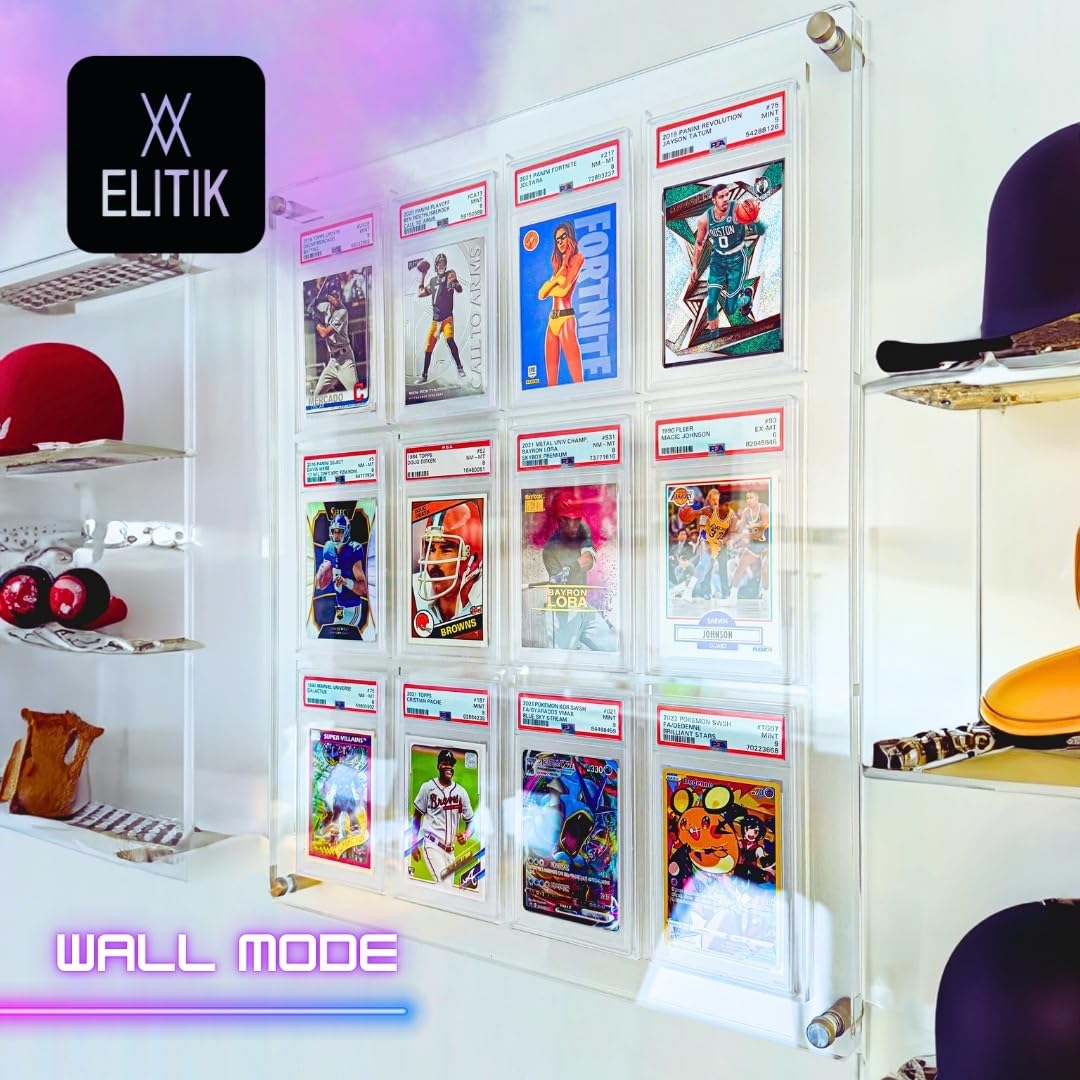 ELITIK Acrylic Card Display Case for BGS, HGA & MAGPRO Slabs – Holds 12 Graded Cards, Wall Mount or Desktop Frame, Premium Clear Acrylic Display for Sports Cards, Baseball, Basketball...