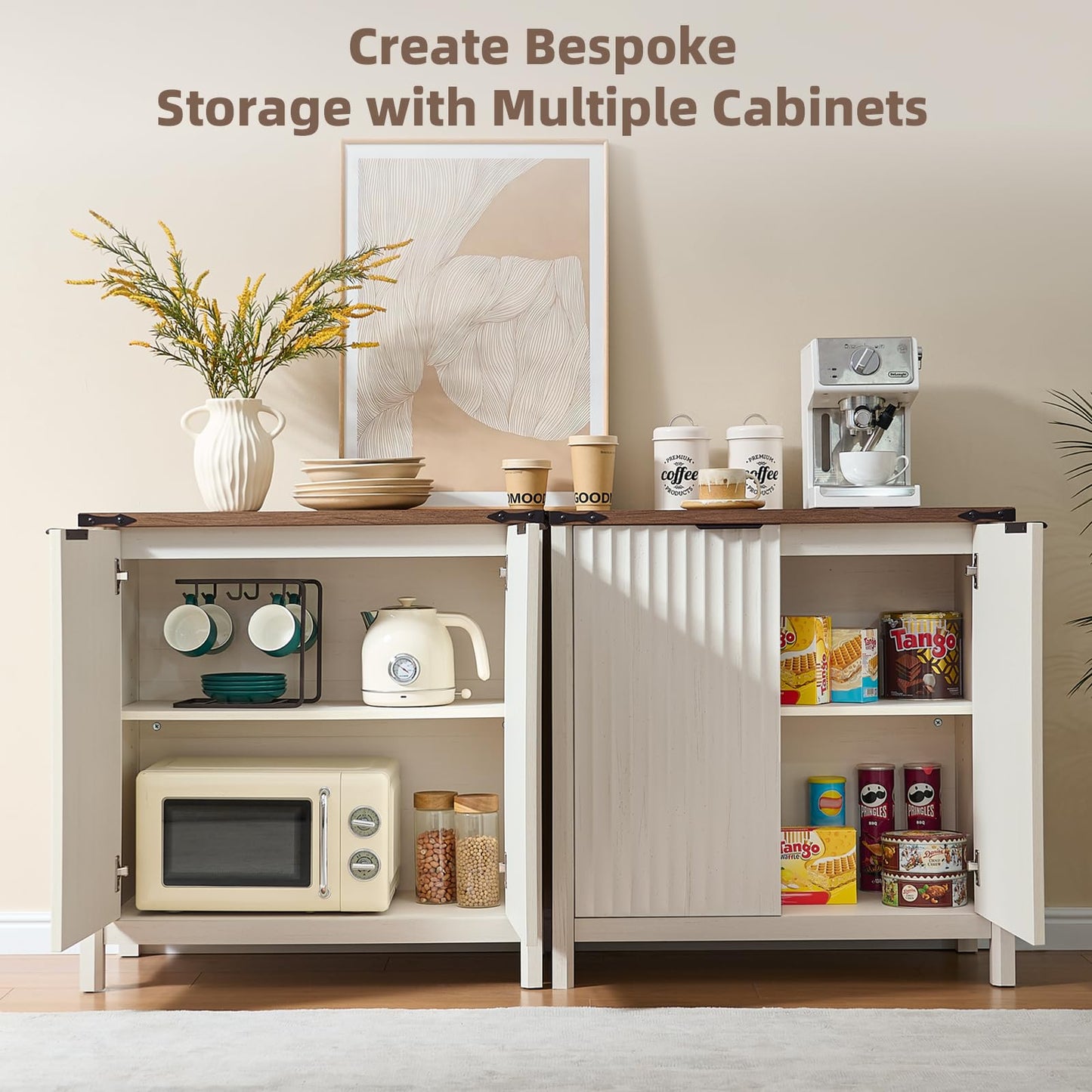 BuildHom 32" Sideboard Buffet Cabinet with Storage, Fluted Accent Storage Cabinet with 2 Doors, Modern Accent Coffee Bar Console Table for Kitchen, Entryway, Antique White