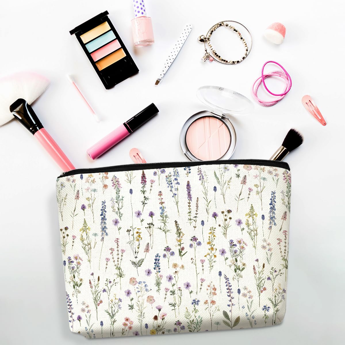 CSHVJ 4PCS Floral Makeup Bags for Women, Cute Flower Aesthetic Travel Toiletry Bag, Coquette Cosmetic Bag, Portable Zipper Pouch Cosmetics Pouch Gifts for Women Girls Girlfriend Mom