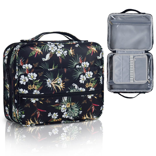 Gloppie Travel Toiletry Bag for Women Makeup Bag Big Cosmetic Bag Make Up Case Organizer for Beauty & Skincare Care Accessories White Flower