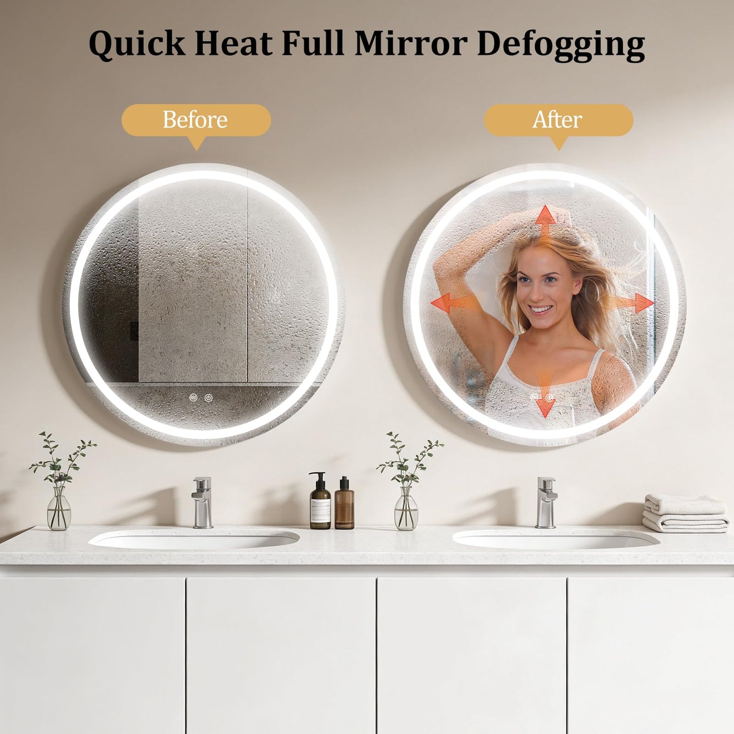 WallBeyond 28 in Round LED Medicine Cabinet with Mirror, Black Bathroom Cabinet with Storage, 3 Color Stepless Dimmable Lights, Anti-Fog, Memory Function, Hardwired, Surface Mount
