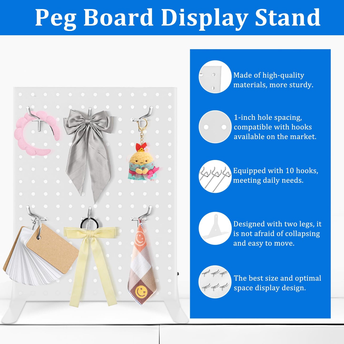 Uppcasir 2PCS Pegboard Display Stand with 20 Hooks for Craft Shows, Metal Jewelry and Key Ring Retail Display Racks for Selling Accessories, Retail Stores, Vendors & Events, White