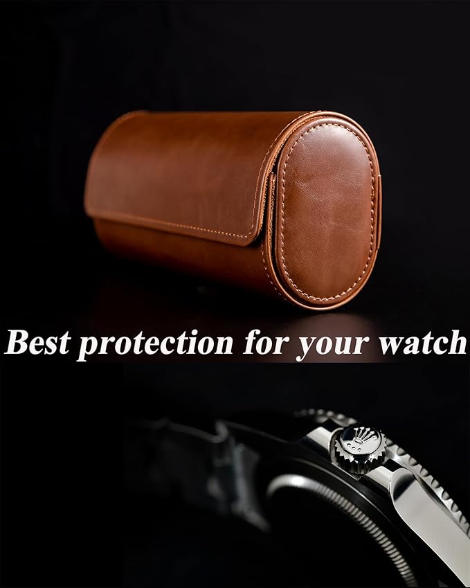 MR.OKAY 3 Watch Travel Case- Classic Leather Watch Case With Superb Texture.Portable Watch Roll Or Organizer For Storage And Display. Best Travel Gift for Men,All Handcrafted By Artisans.