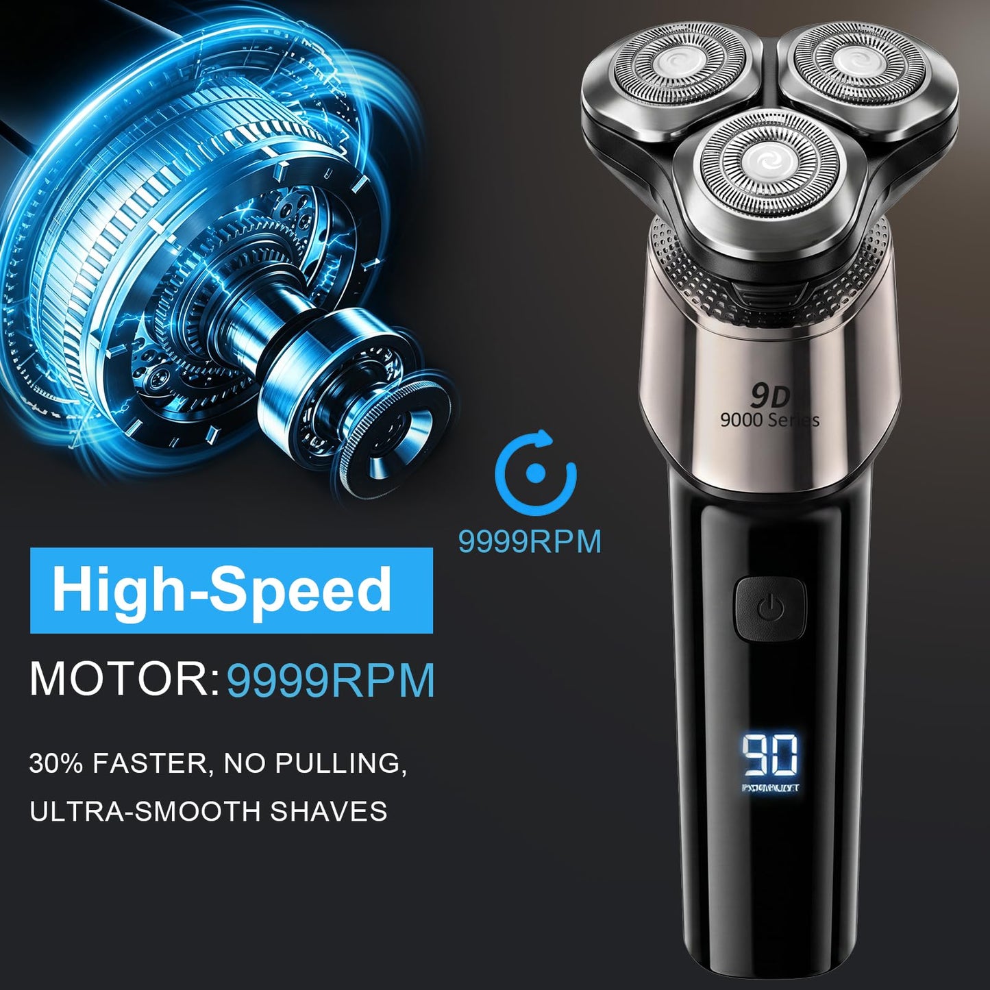 4-en-1 Electric Razor for Men, 9999 RPM High-Speed Electric Shaver with LED Display, 1H Fast Charging, IPX7 Waterproof Razor with Nose Hair Trimmer, Facial Cleansing Brush