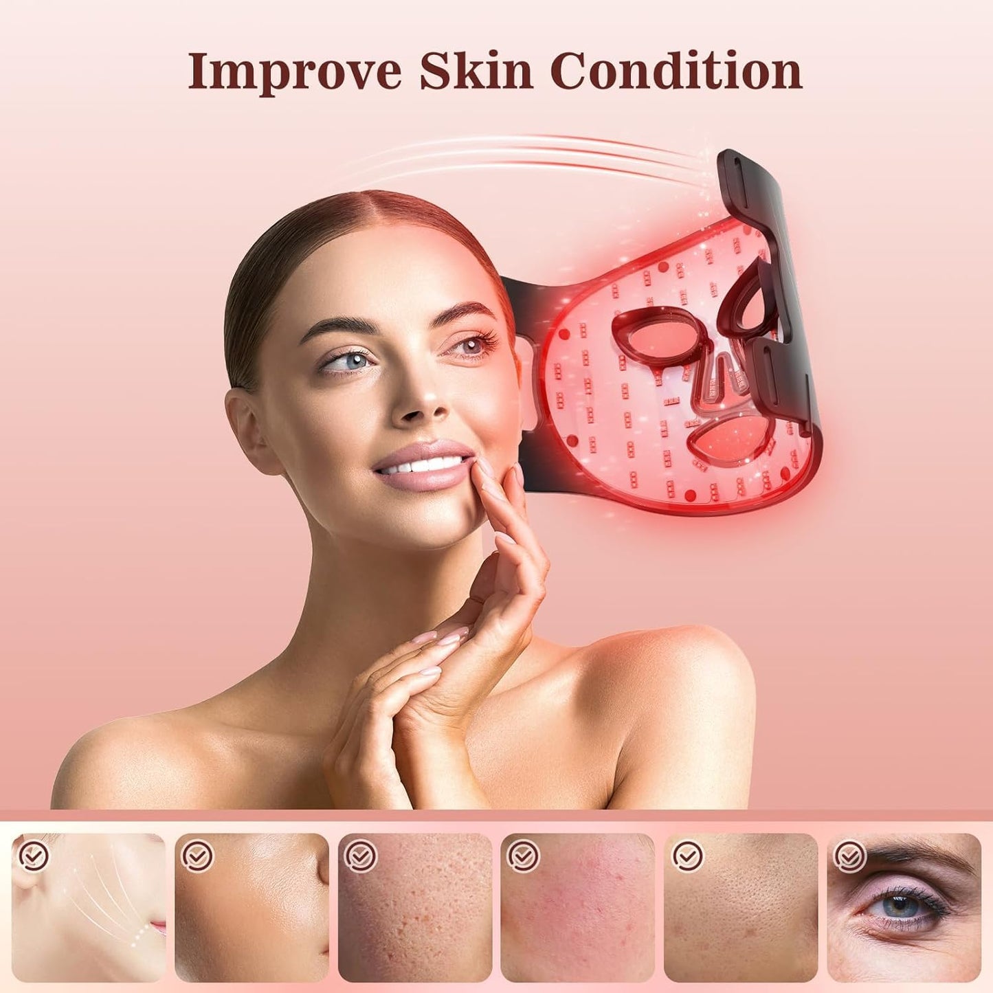 INTEO Red Light Therapy for Face, 3 Modes Portable Red Light Therapy Mask (NIR 850nm&Red 620nm, Yellow, Blue) with Timing Function, 2000mAh Rechargeable Red Light Mask Skin Care for Home Travel Yoga