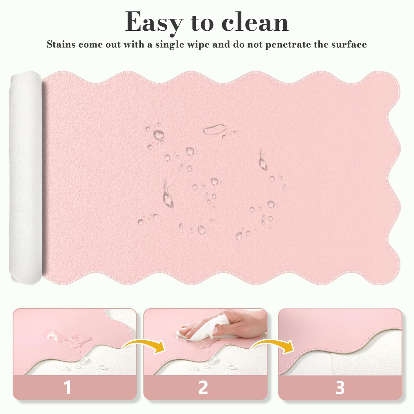 iCasso Pink Leather Desk Mat,Extra Large Scalloped Mouse Pad for Desktop,Waterproof PU Nail Table Mat,Cute Keyboard Mats for Women Girl,Non-Slip Desk Cover Mat for Office Home Dorm