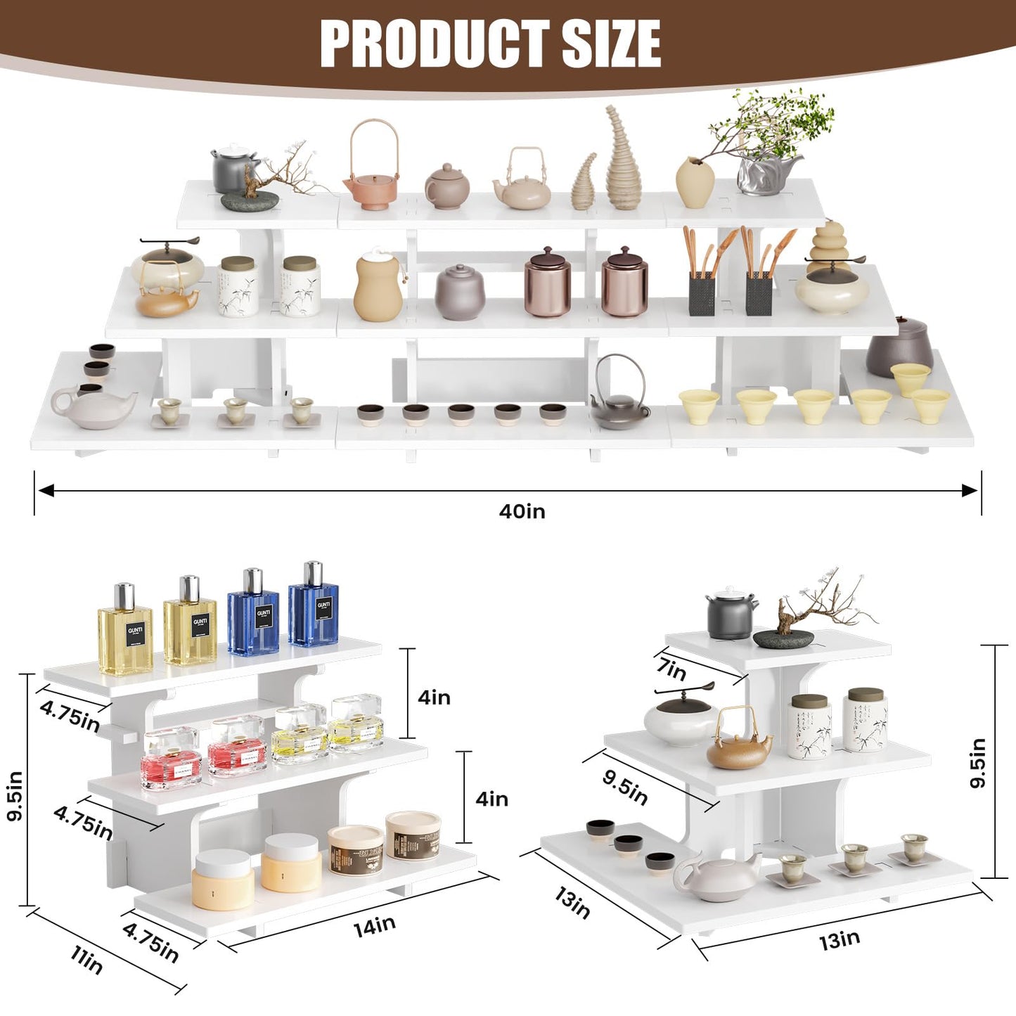 WEITELAI 3 Tier Display Stand for Vendors, 14.2 in White PVC Tabletop Shelves for Farmers Market, Craft Fairs and Vendor Booths, 35 lb Portable Rack for Candles, Soap and Jars