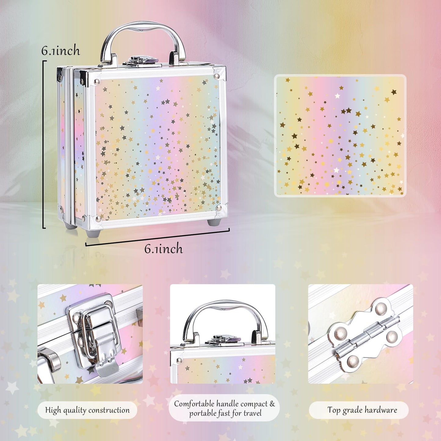 YBUETE Beginner Makeup Set for Teen Girl Women, Makeup Present for Her, Makeup Kit with Cosmetic Train Case Contained Eyeshadow Blush Lip Gloss and Oil Lip Liner Eyeliner Brushes Mirror (Pink)