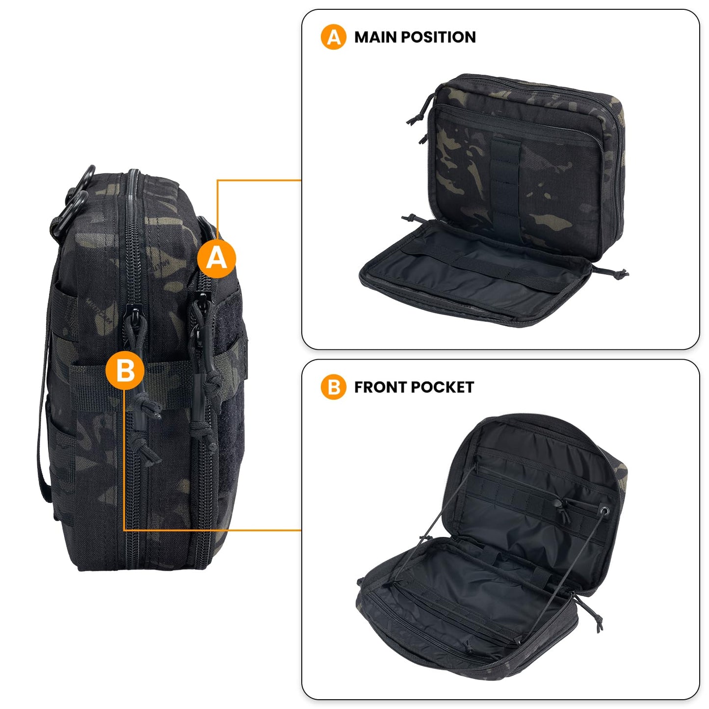 EXCELLENT ELITE SPANKER Tactical Molle Admin Pouch Utility Organizer EDC Medical Bag Utility EDC Tool Pouch with Shoulder Strap Attachment Pouches Waist Bag (Multicam Black)