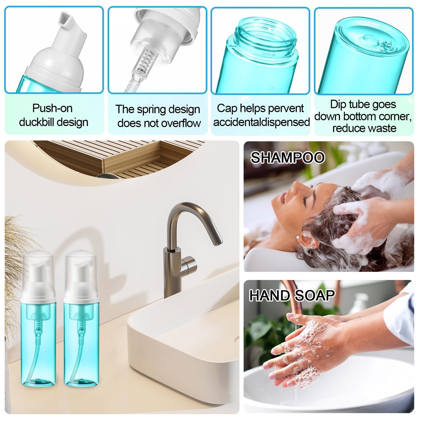 Zhehao 80 Pcs Lash Shampoo Bottle Brushes Kit 20 Foam Pump Dispensers 20 Lash Shampoo Brushes 20 Eyelash Aftercare Bag 20 Cleaning Pipes, Eyelash Extension Supplies(Blue)