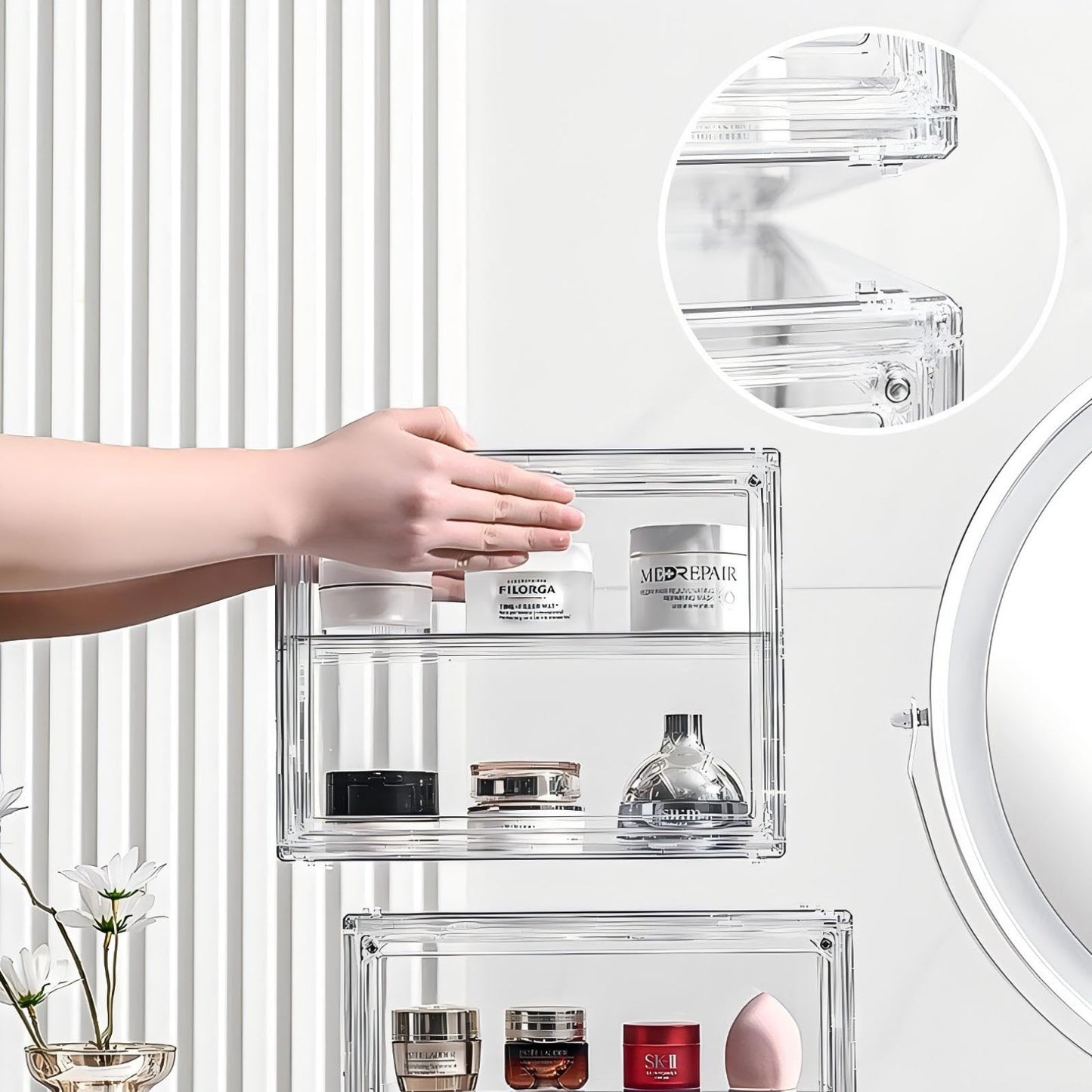 Single-Shelf Transparent Acrylic Display Case with Magnetic Door - Compact Stackable Makeup Organizer (10.6"x8.7"x5.1") - Dustproof Box for Cosmetics, Jewelry, Skincare & Collectibles