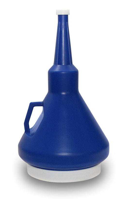 Funnel King 32115 Double Capped Storage Funnel, 1-1/4 Quart, Dark Blue Polyethylene, 4" Top ID, 3/4" Spout OD, 10-1/2 in Height