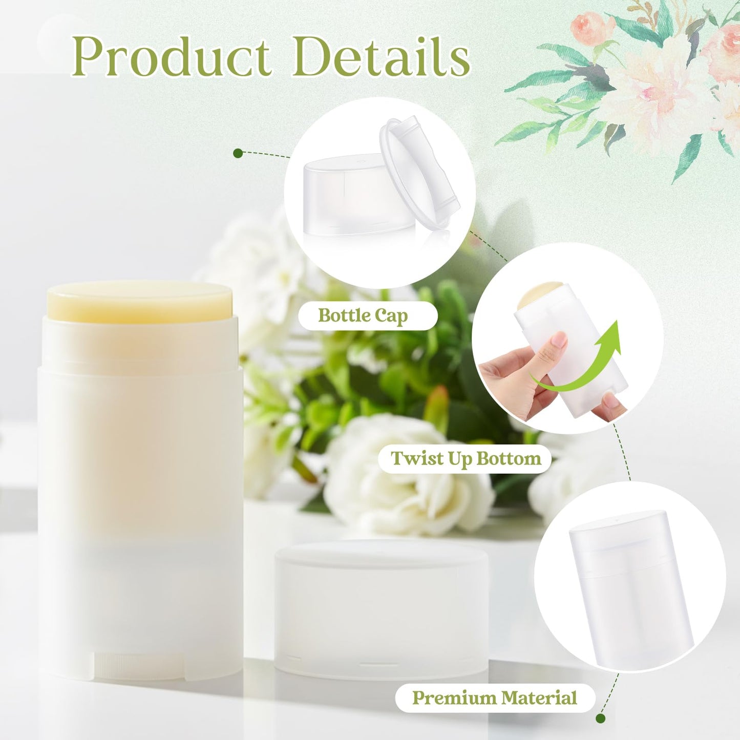 Teenyyou 50 Pack Transparent Empty Deodorant Containers, 50ml/1.7oz, Bottom Filling, Refillable Deodorant Tubes Lipstick Balm Tubes Twisted, Plastic Oval for Homemade DIY Aromatherapy, Balm, Lotion