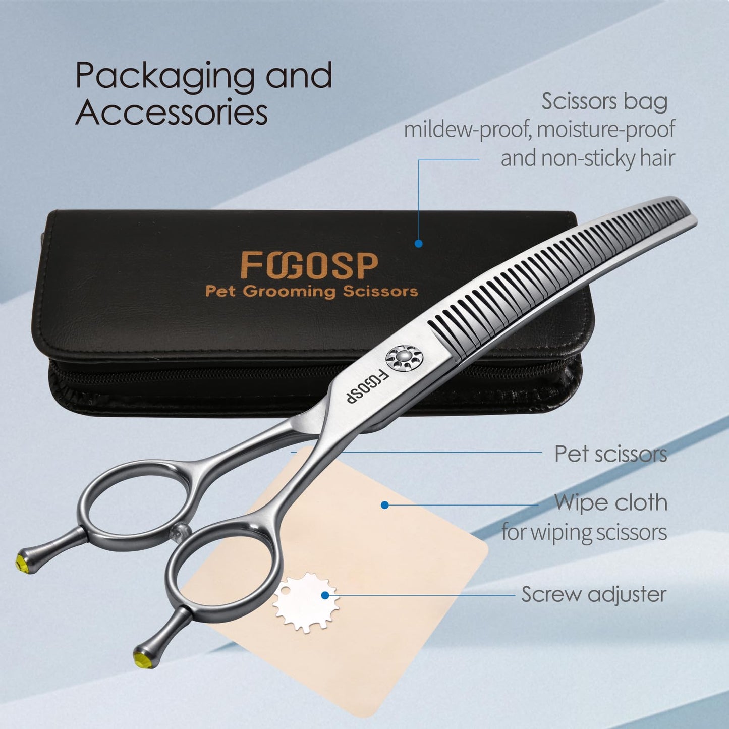 FOGOSP Professional 3D Curved Chunkers Dog Grooming Scissors 7.5'' Curved Thinning Shears for Dogs Pet 48 Teeth Japan VG10 Sharp and Durable