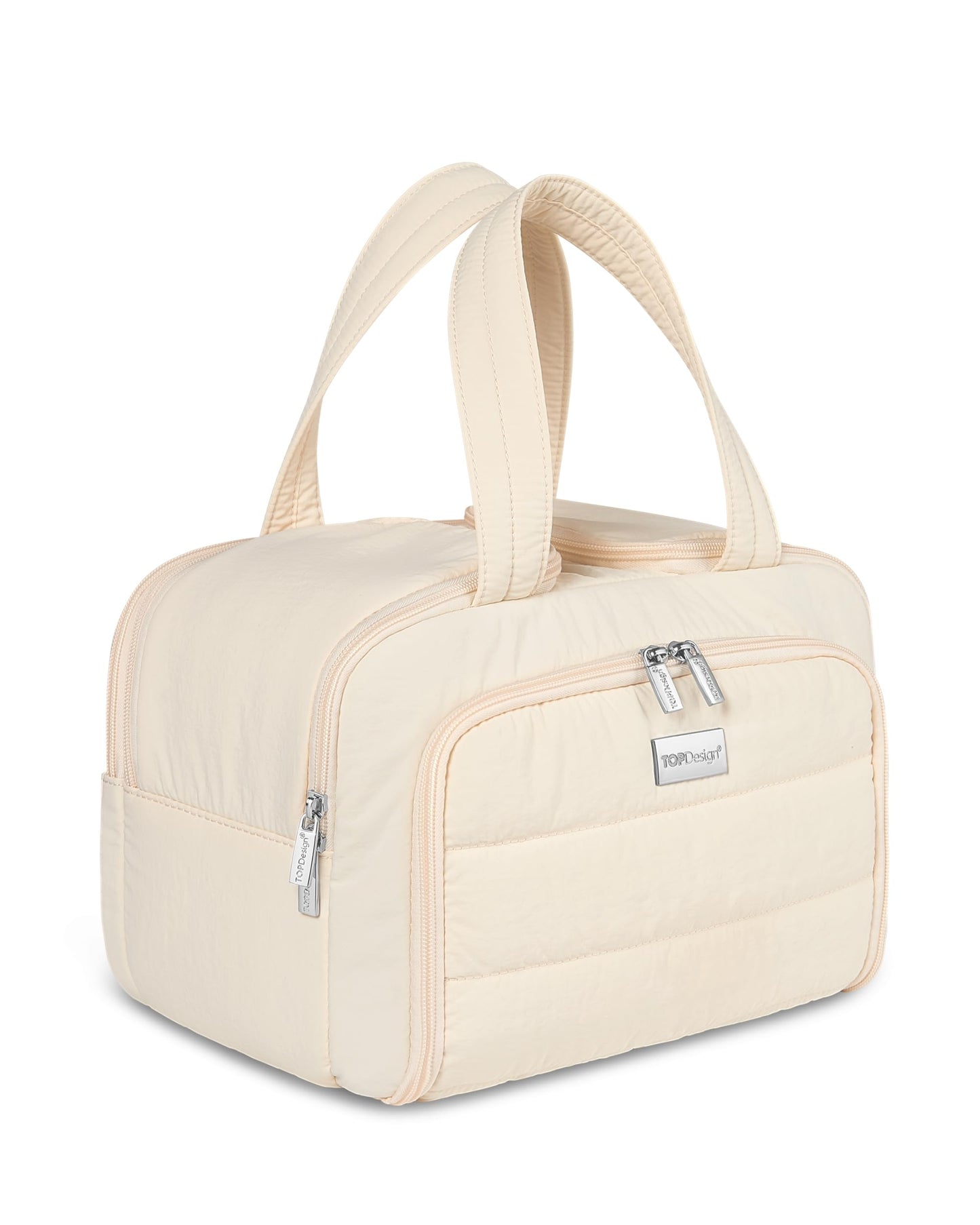 TOPDesign Travel Toiletry Bag for Women, Puffer Large Toiletry Bag, Lightweight Cosmetic Makeup Organizer with Handle for Traveling, Accessories, Essentials, Toiletries (Beige)