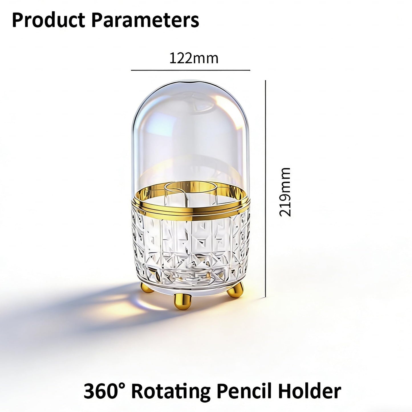 GOTOBA 360° Rotating Pencil Holder for Desk, Makeup Brush Holder with 6 Slots, Desk Organizer for Writing Utensil, Office and School Supplies (Clear with cover)