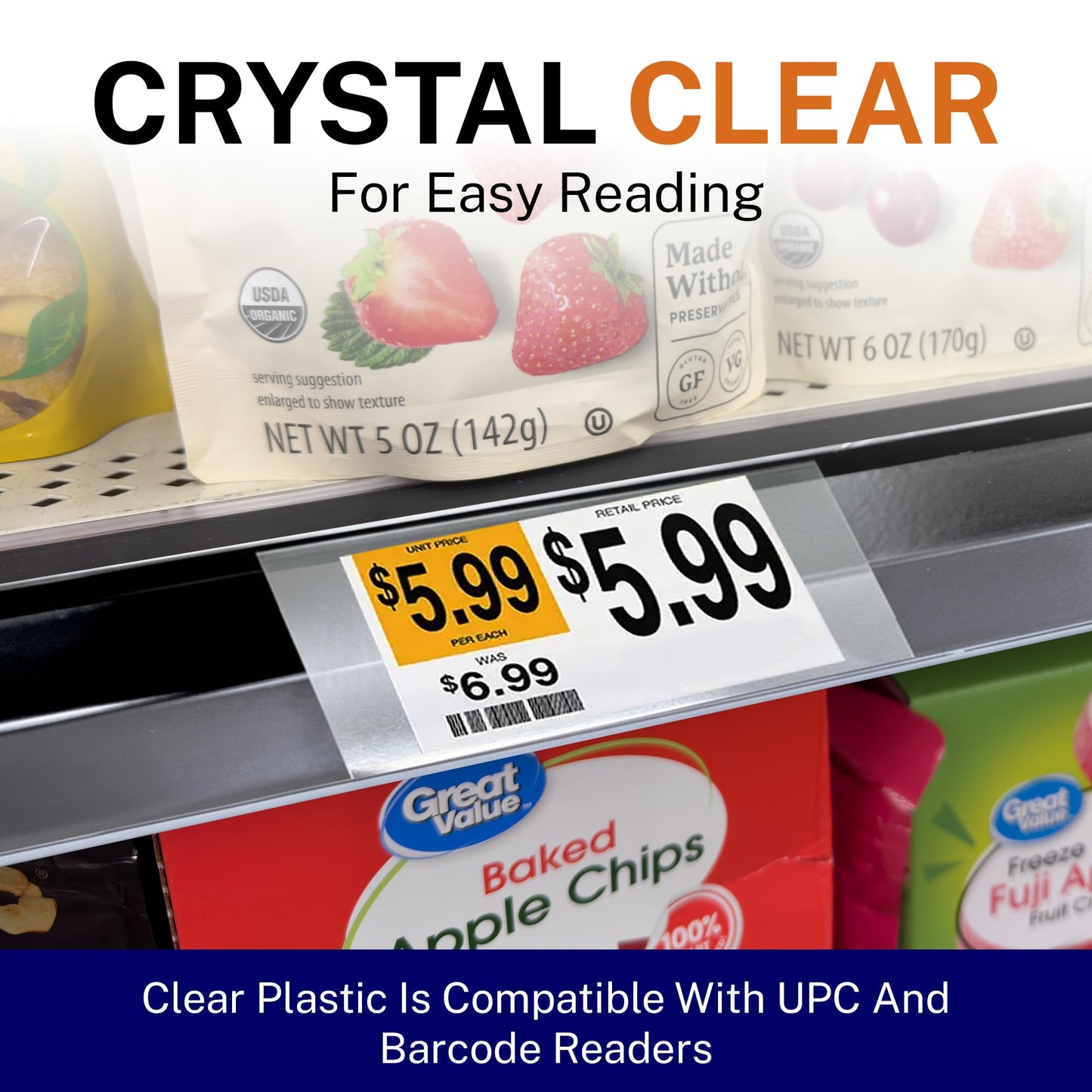 CinchSigns Clear Plastic Label Holder - Shelf Price Tag Holder, 1000 Count Bulk Bundle - 7.5mm Thick Glossy Chips for Retail Merchandising, Warehouses and Professional Store Display - 3.25"L × 1.25"H