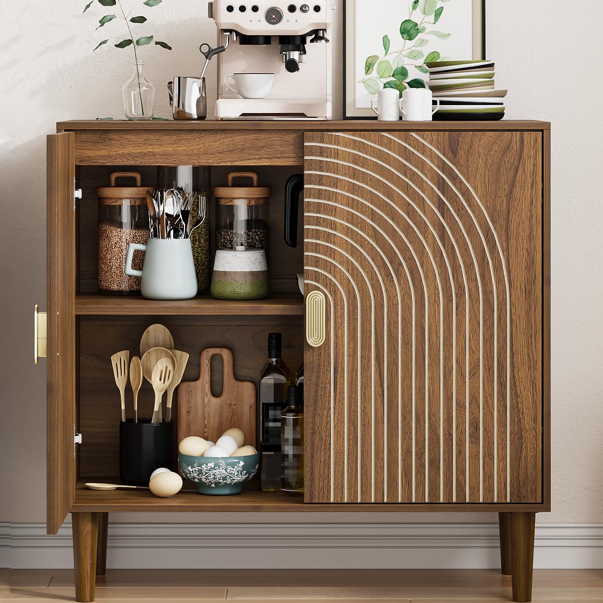 Mino Kesper Sideboard Buffet Cabinet with Storage,Sideboard Buffet with Doors and Adjustable Shelf,Wooden Storage Cabinet, 31.3”W x 15.0”D x 30.6”H (Walnut)