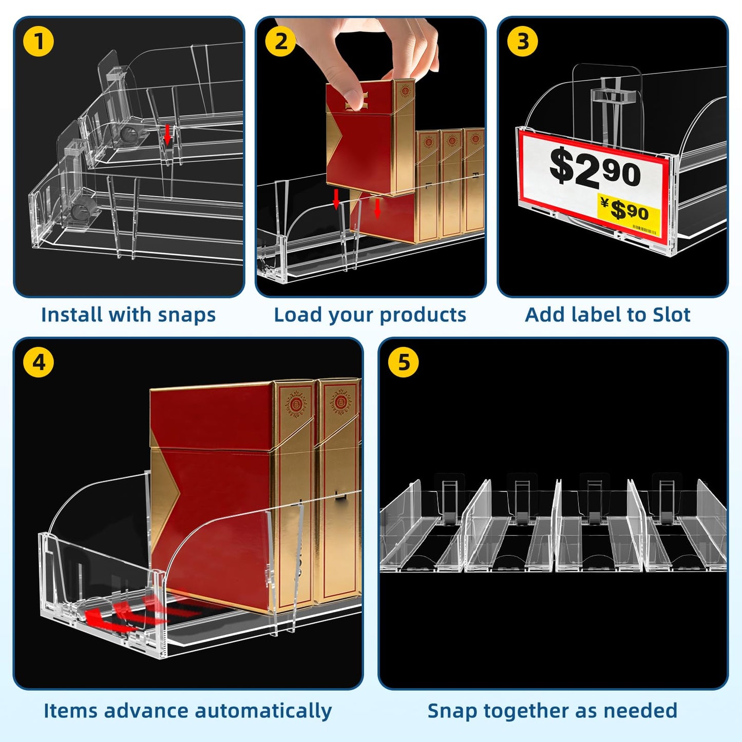 10 Pack Automatic Pusher Display Rack, Store Display Shelf and Case Stand, Space Saving Organizer for Retail Stores and Supermarkets
