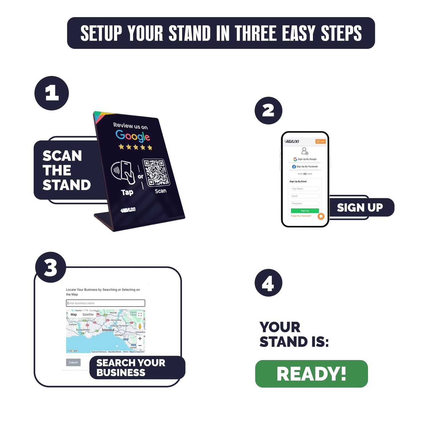 REVLIXI Google Review Stand -Boost Reviews w/Reusable Google Review Tap Card Stand & QR Code Stand- No App or Subscription - Android & iPhone Compatible-Boost Google Reviews for Online Growth