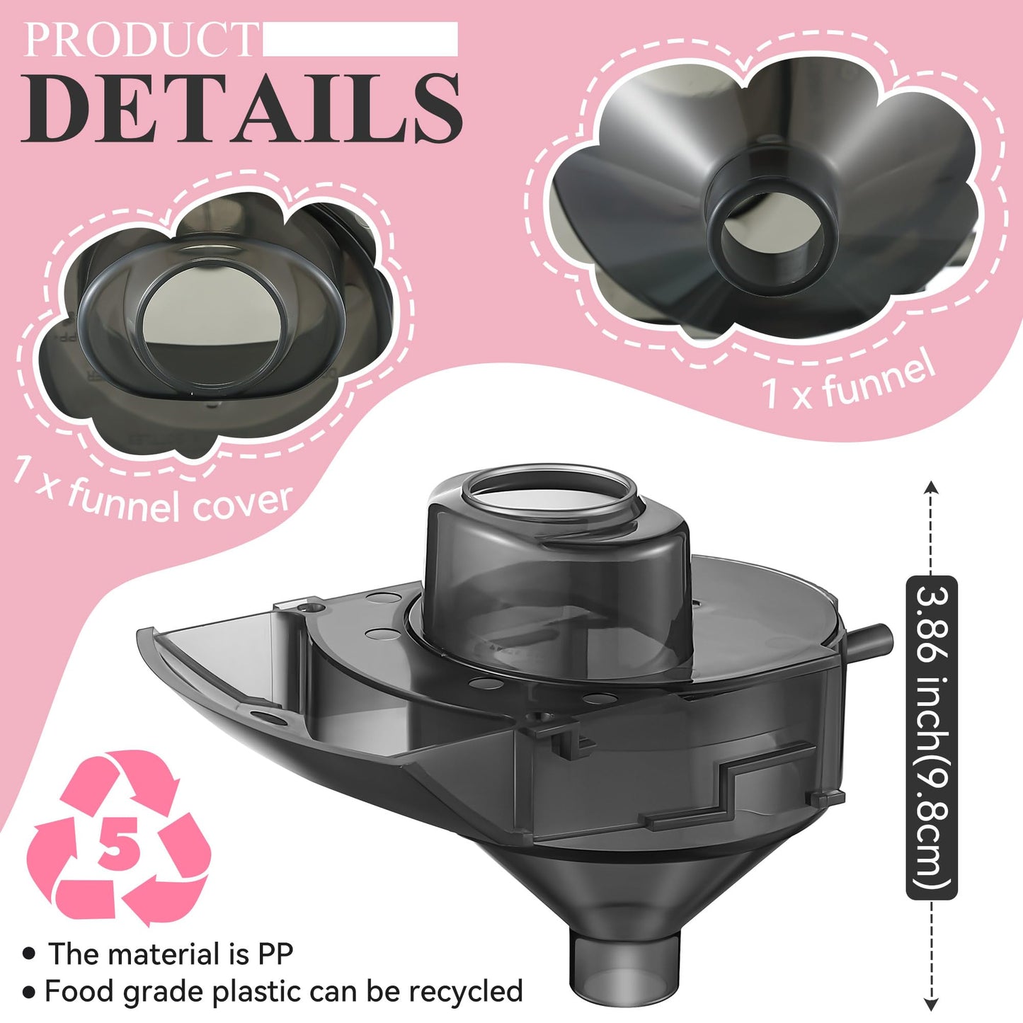 Gulfmew 4 Sets Replacement Funnel Compatible with Baby Brezza Replacement Parts Funnel and Cover Baby Formula Dispenser, Grey