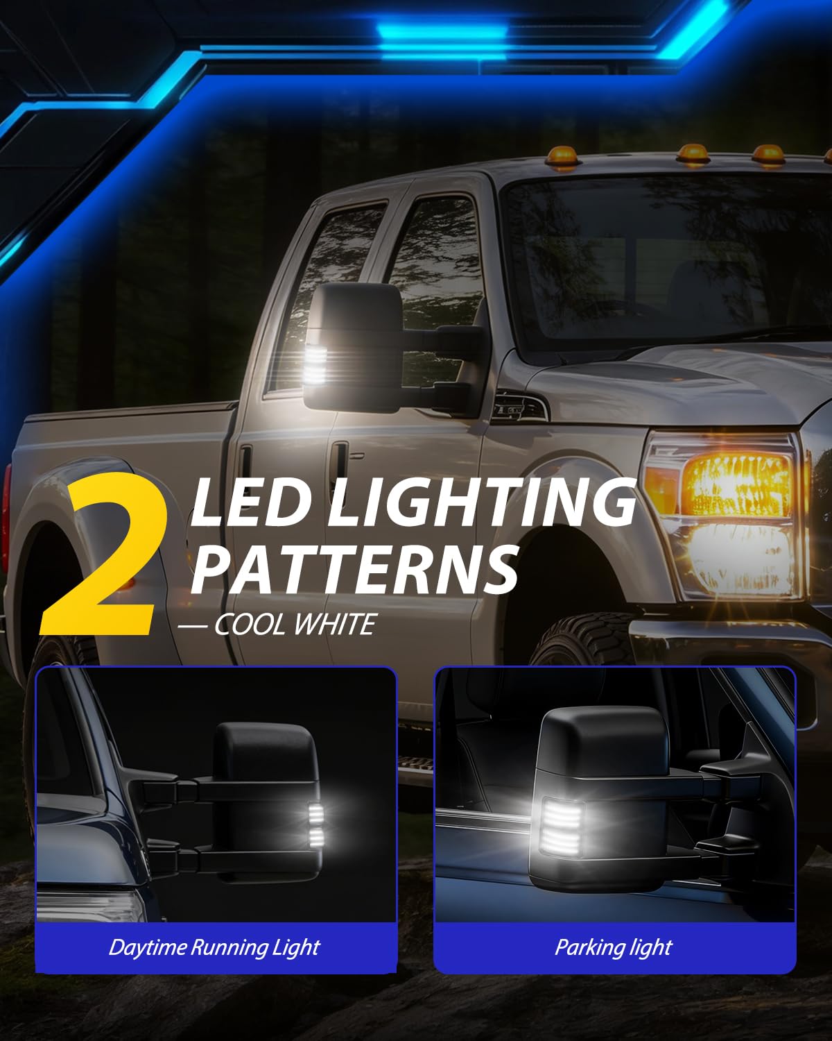 AUTOONE LED Sequential Switchback Side Mirror Marker Lights For 2008-2016 F250 F350 F450 F550 Super Duty, White Running Parking Light & Dynamic Amber Turn Signal Light, Smoke Lens, 2PCS