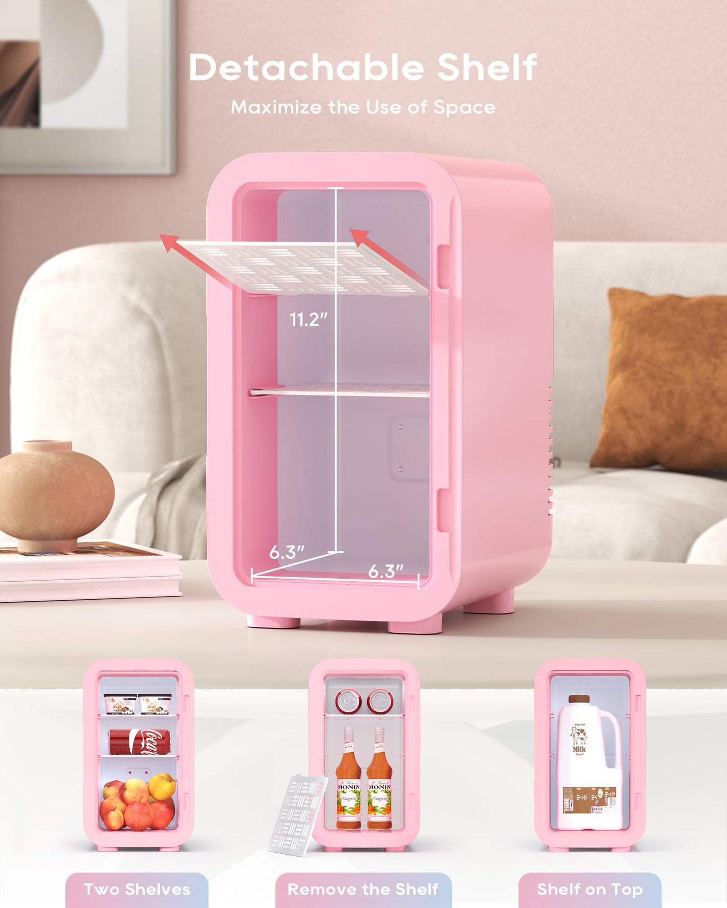 BEICHEN Mini Fridge, 6 Liter/8 Can Skincare Fridge, 110V AC/DC Portable Thermoelectric Cooler & Warmer for Skin Care, Cosmetics, Beverage, Food, Great for Bedroom, Office, Dorm (Pink)