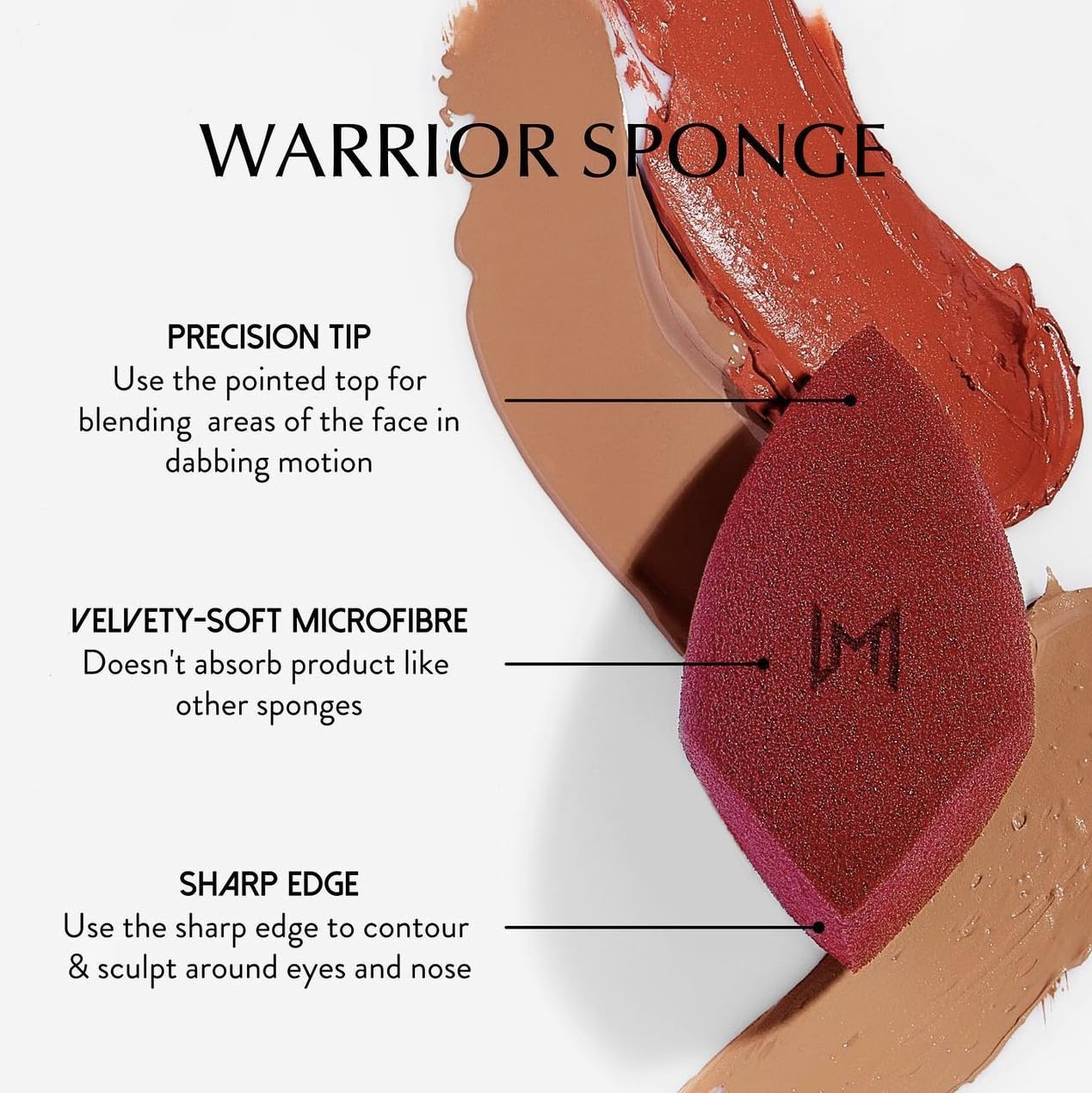 NATASHA MOOR Makeup Blender “Warrior” - Velvety Microfiber, Premium, Vegan, Latex-Free - Ideal for Flawless Makeup Application, Undereye Concealing, Contouring - Beauty Blender Sponge for Blending