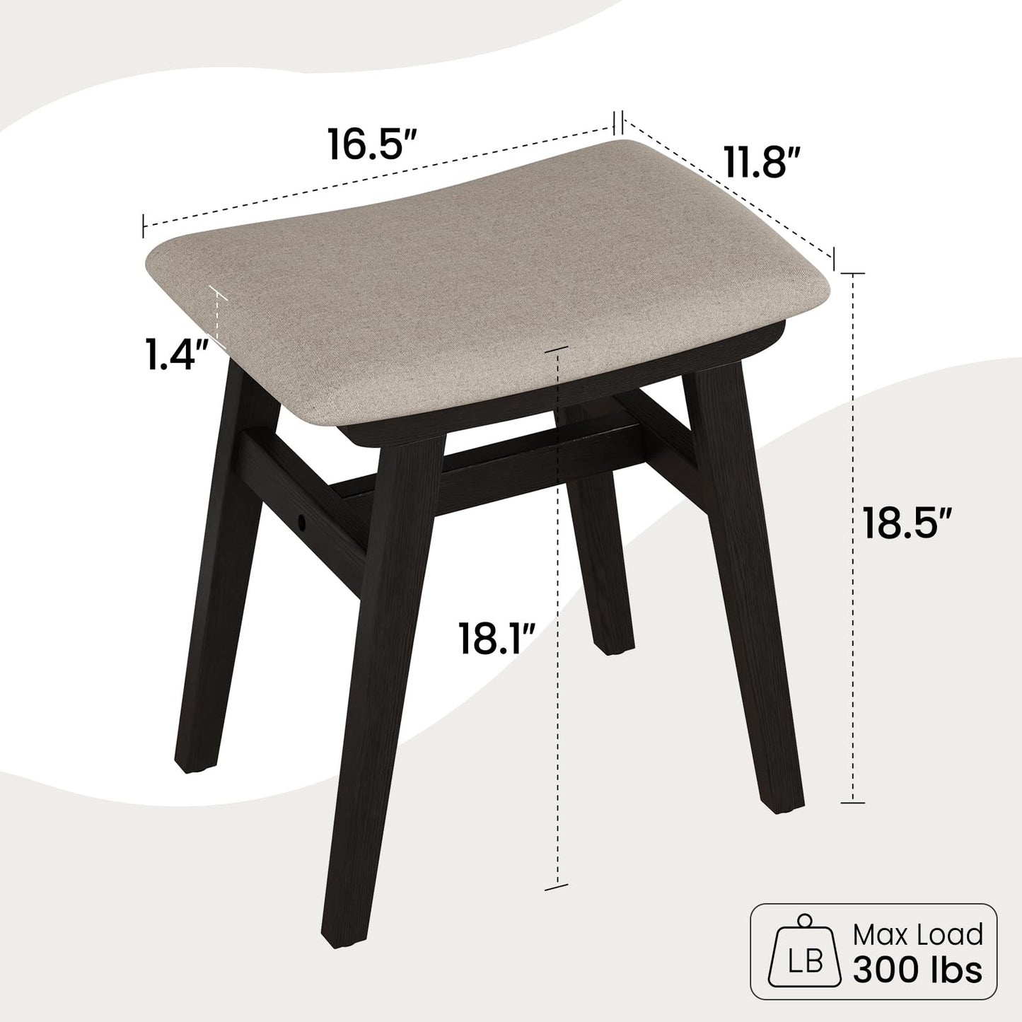DONGMUWUJEE Solid Wood Small Vanity Stool Chair, Makeup Stools for Vanity Desk, Bathroom Vanity Chair, Padded Foot Stool for Living Room, Ottoman Foot Rest for Couch, Small Bench for Entryway, Black
