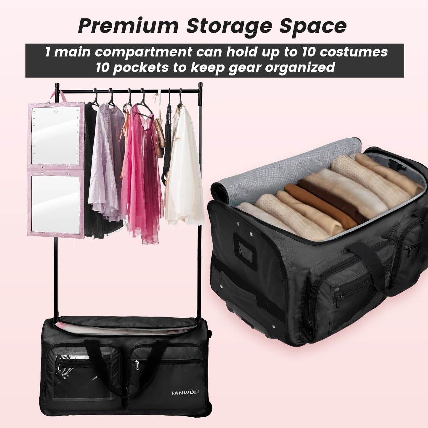 Fanwoli 23" Dance Bag with Rack and Dressing Room | Ultra-Light Collection | 360 Privacy Curtain | Ideal Competition Duffle Bag for Dancer Cheerleader Little Princess (Including Curtain)