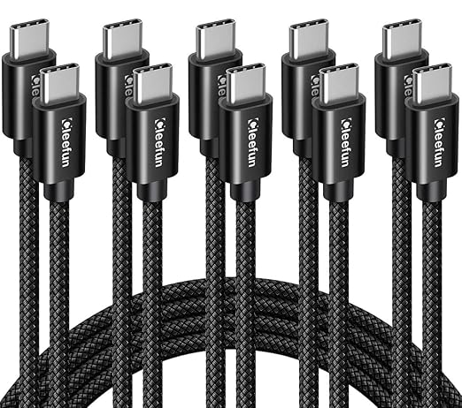 CLEEFUN USB C to USB C Cable 60W, USBC to USBC, [5-Pack, 3/3/6/6/10 ft] Type C to C Charger Cord Fast Charging for iPhone 16 15 Pro Max/Plus, for iPad/MacBook Pro/Air, for Samsung Galaxy S25 S24 S23