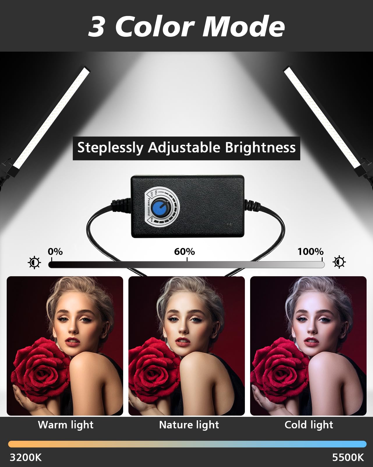 Photography Lighting Kit with Stand & Flexible Soft Tube - 180° Adjustable LED Studio Fill Light, 2M Tripod Stand, 5500K Daylight for Barber, Tattoo, Makeup & Content Creator Photo Video Lighting