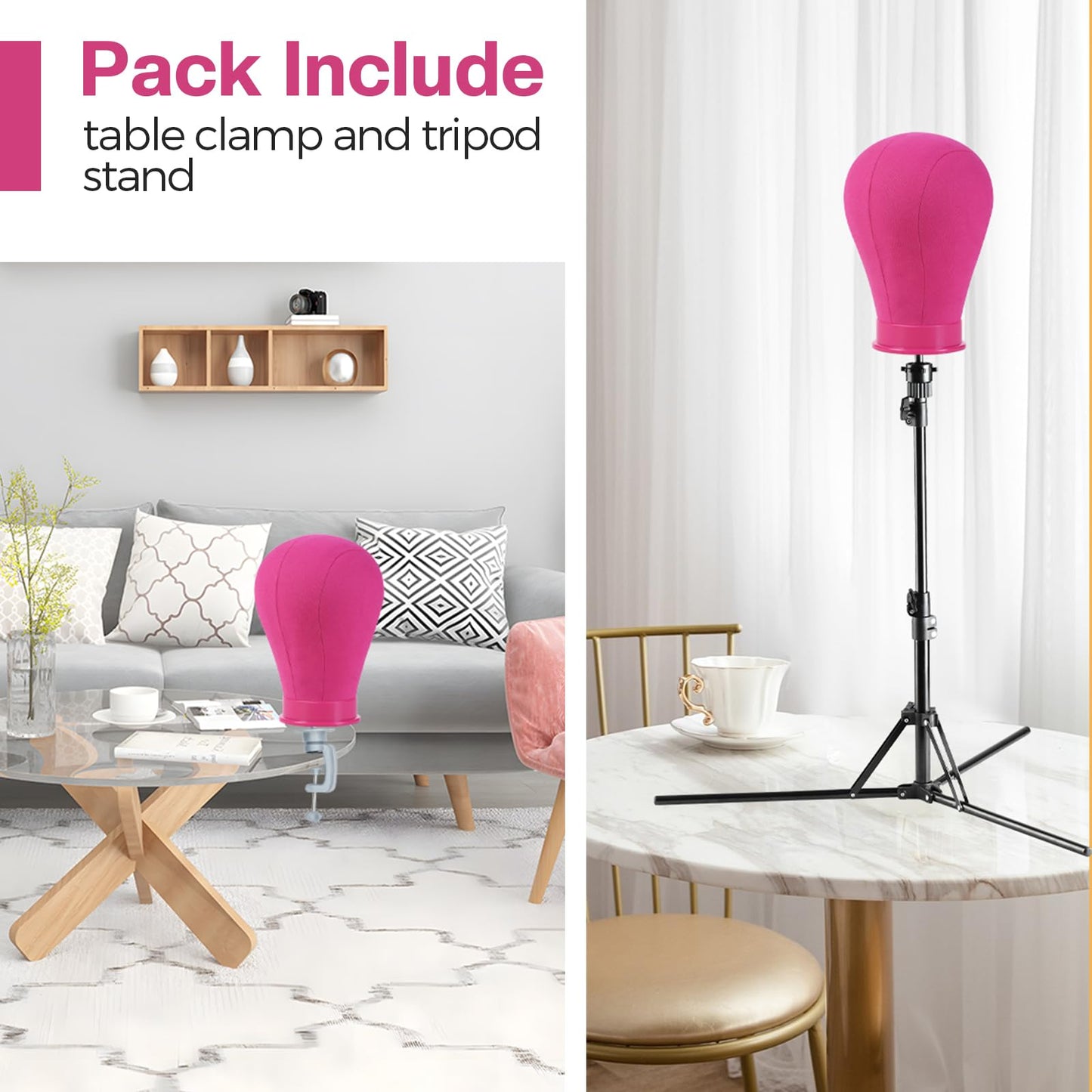 Neverland Beauty & Health 23 Inch Wig Head, Wig Stand Tripod with Head, Wig Head Stand with Mannequin Head for Wigs, Wig Stand with Head, Adjustable Tripod Manikin Head Set for Cosmetology(Rose Red)