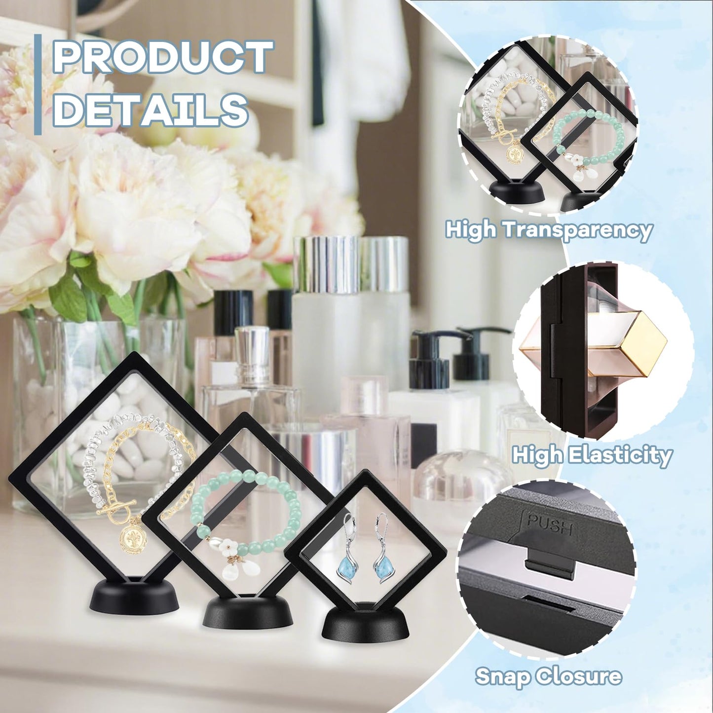 BMHHWAI 12Pcs 3D Floating Display Case Jewelry Storage Box, 3.5in Black